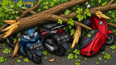 Unila Tanggung Dampak Pohon Tumbang, Delapan Kendaraan Mahasiswa Diperbaiki