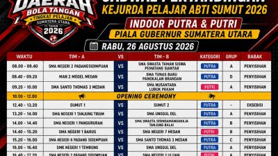 Kejurda Pelajar ABTI Sumut 2026 Dimulai, Jadi Tolok Ukur Pembinaan dan Panggung Talenta Muda Bola Tangan